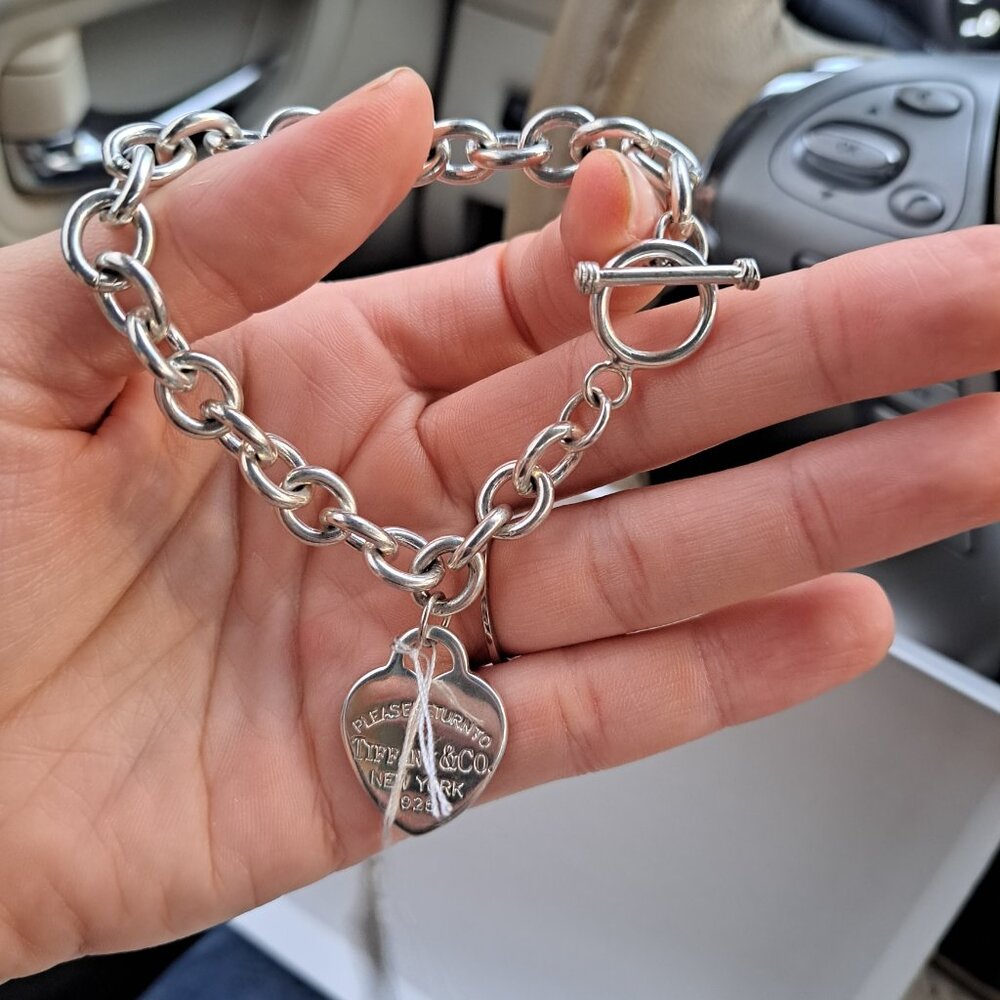 Silver Faux Tiffany Toggle Hearts Bracelet